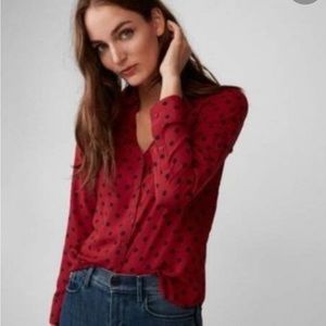 Express Red W/ black polka dots blouse. V cut neck, adjustable sleeve size Small